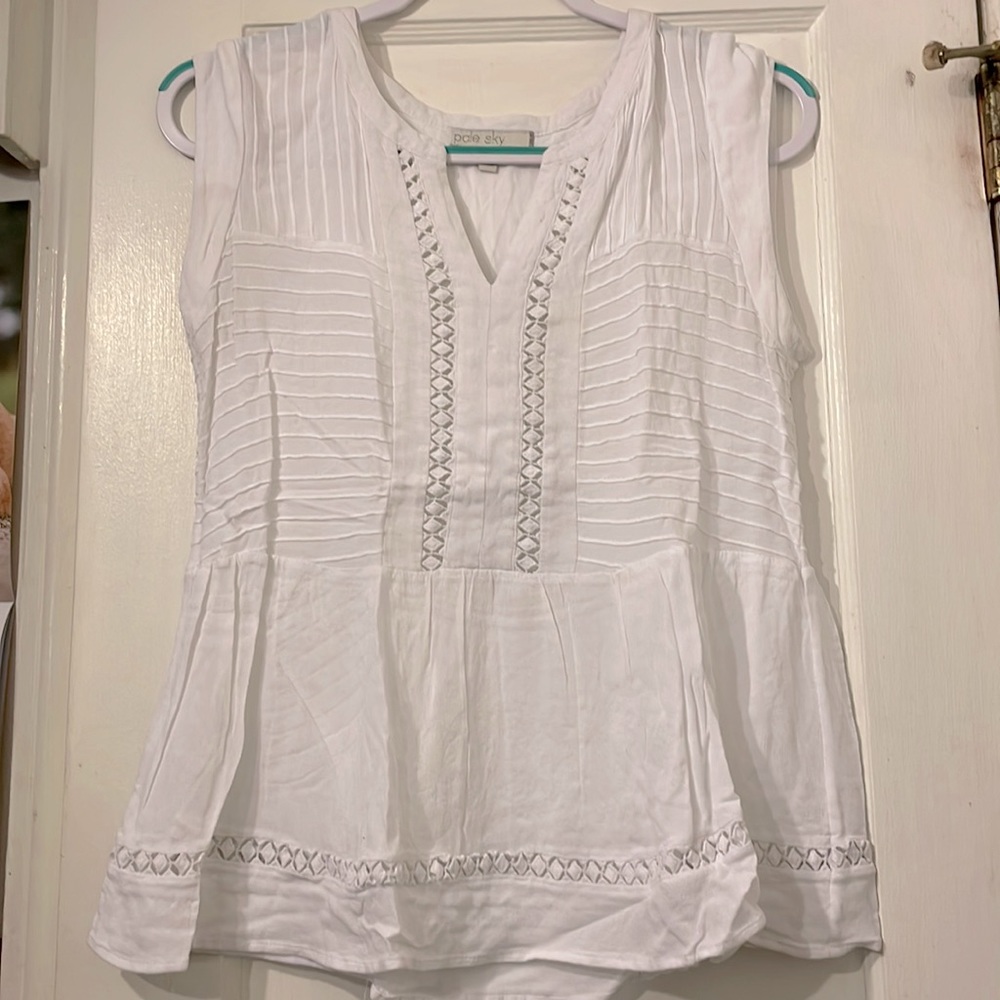Pale Sky brand, size medium, white peplum shirt with eyelets